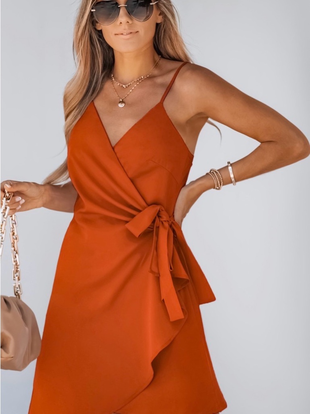 NWT Cupshe size small papaya ember orange wrap mini dress